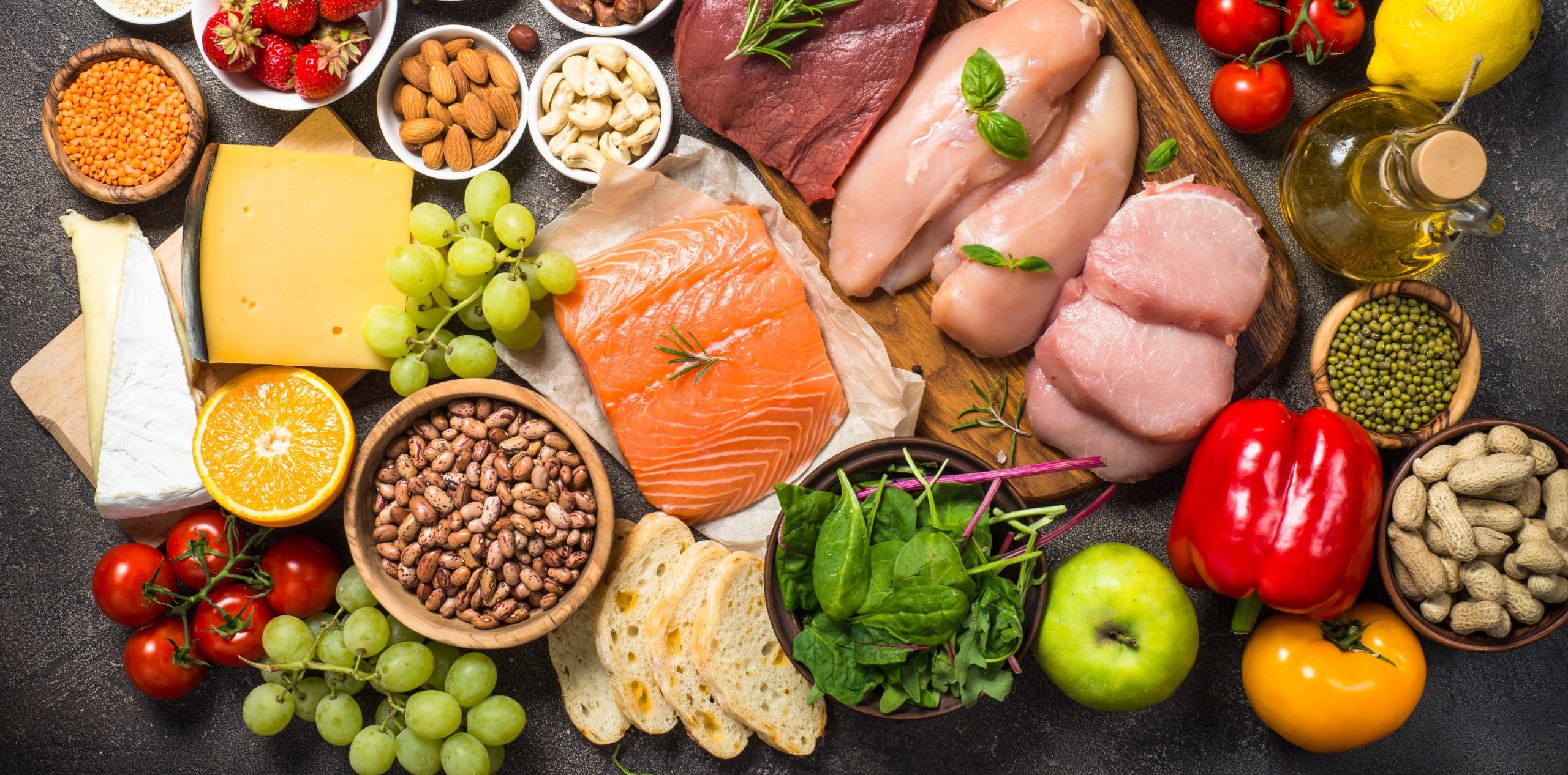 healthy foods spread across table