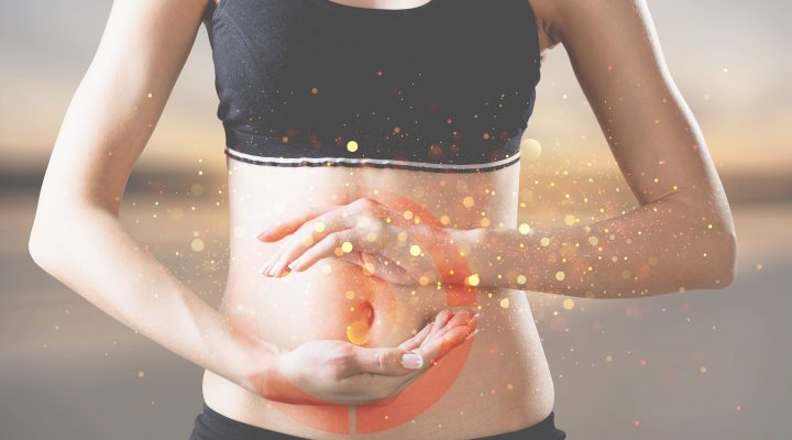 woman with focus on her stomach, Probiotics and prebiotics