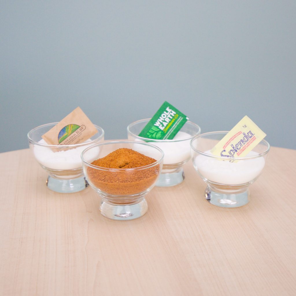 sugars and sweeteners in glass bowls