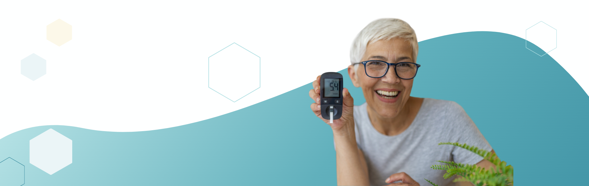 A woman holding a blood sugar monitor