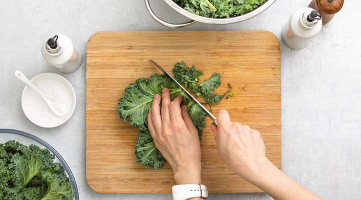 BLT Salad, kale on a cutting board